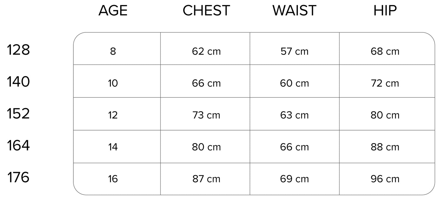 Julia striped top size chart