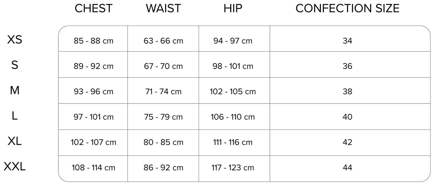 Nore trousers light blue size chart